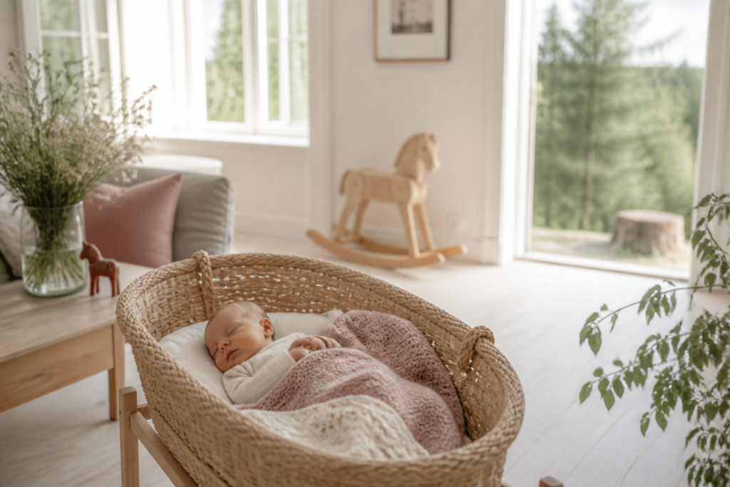Nyfödd i en ljus svensk barnkammare – inspiration till svenska flicknamn